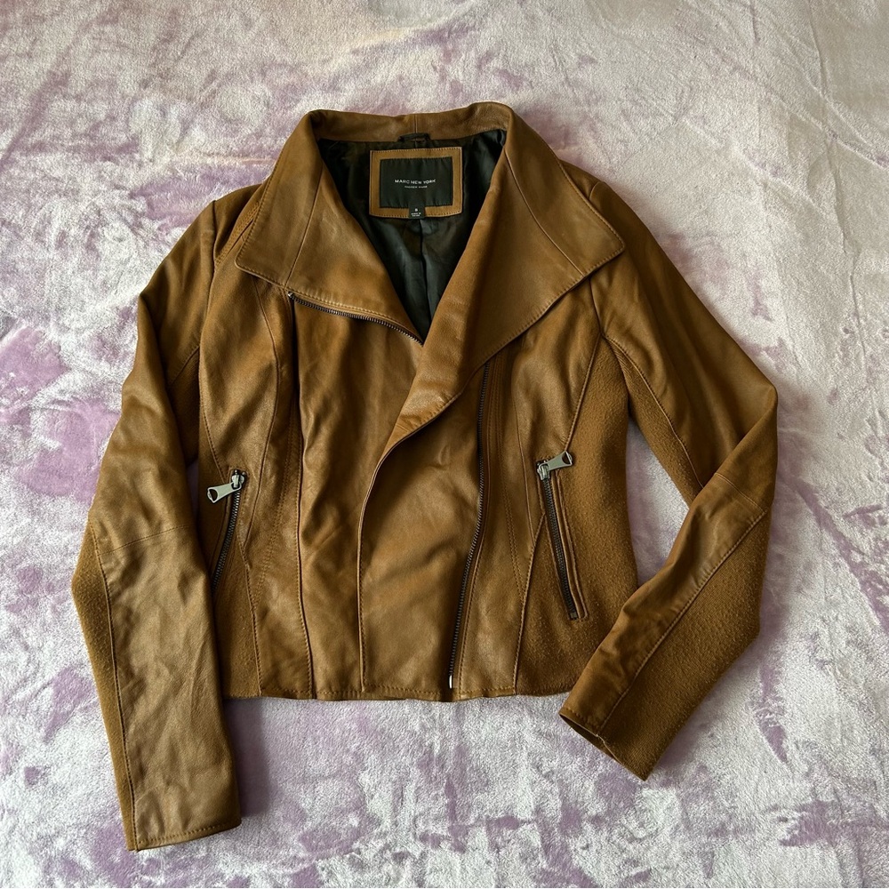 Genuine leather small Marc New York leather moto motorcycle jacket